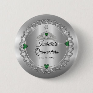 Badge Rond 5 Cm Élégant vert émeraude Diamond Crown Quinceañera