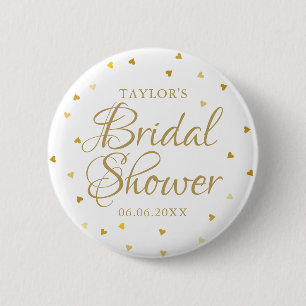 Badge Rond 5 Cm Élégante Fête de Mariage Cœurs Or Moderne