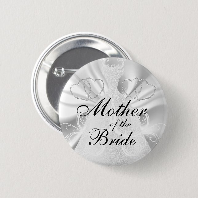 Badge Rond 5 Cm Élégante fête nuptiale White Faux Satin (Devant & derrière)
