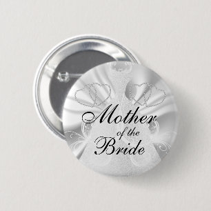Badge Rond 5 Cm Élégante fête nuptiale White Faux Satin