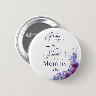 Badge Rond 5 Cm Élégante fleur violette aquarelle future maman