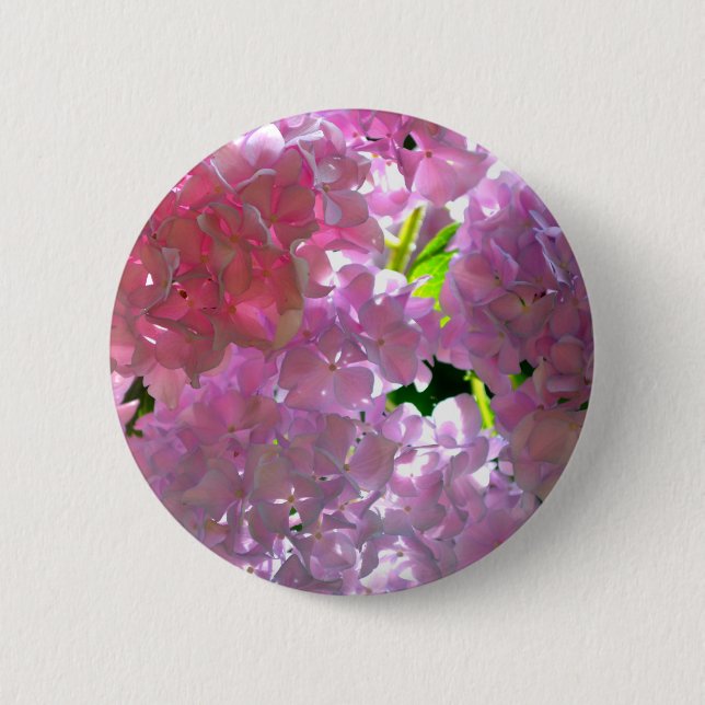 Badge Rond 5 Cm Élégante Hydrangée rose, fleurs roses (Devant)