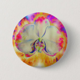 Badge Rond 5 Cm Elégante orchidée rose rétro abstraite