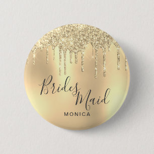 Badge Rond 5 Cm Élégante parties scintillant dorée à goutte d'