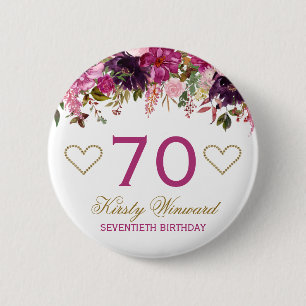 Badge Rond 5 Cm Élégantes fleurs de printemps rose aquarelle Anniv
