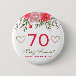 Badge Rond 5 Cm Élégantes fleurs de printemps roses aquarelles Ann