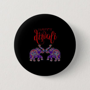 Badge Rond 5 Cm Éléphant Coloré Joyeux Deepavali Diwali Pour Hindo
