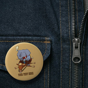 Badge Rond 5 Cm Éléphant Cowboy Maladroit Cavalier de Cheval Dessi