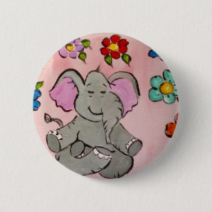 Badge Rond 5 Cm Éléphant dans la méditation