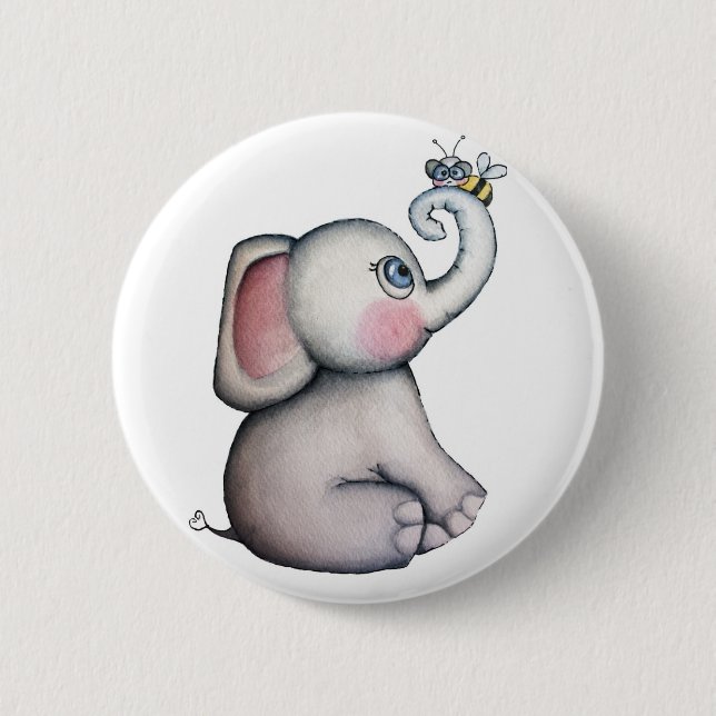 Badge Rond 5 Cm Éléphant de bébé avec le bouton d'amitié d'abeille (Devant)
