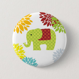 Badge Rond 5 Cm Éléphant hippie assez coloré flower power