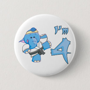 Badge Rond 5 Cm Elephant Karate 4e anniversaire