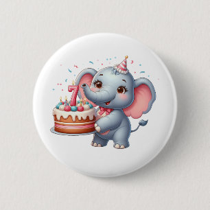 Badge Rond 5 Cm Éléphant Mignon 7ème Anniversaire