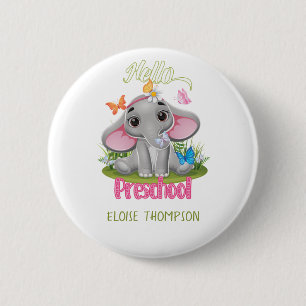 Badge Rond 5 Cm Eléphant papillon préscolaire Retour à l'école