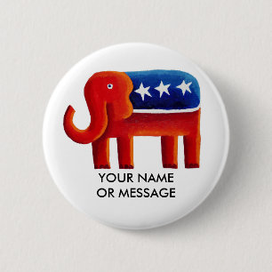 Badge Rond 5 Cm Éléphant Républicain Nom ou Message Personnalisé