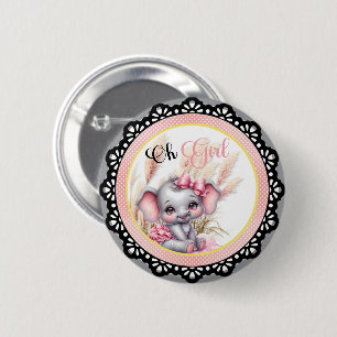 Badge Rond 5 Cm Eléphant rose doux - Sourires d'arachide