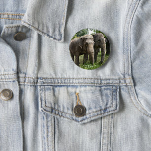Badge Rond 5 Cm Éléphants asiatiques côte à côte