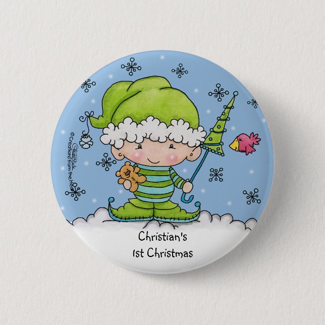 Badge Rond 5 Cm Elf bébé - Personnalisé ! st Noël (Devant)