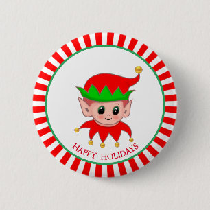 Badge Rond 5 Cm Elfe de Noël mignon et clochettes dorées