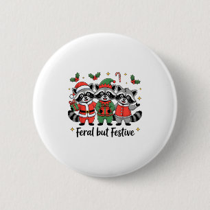 Badge Rond 5 Cm Élfe de Raton Laveur Mignon et Drôle de Noël Sauva