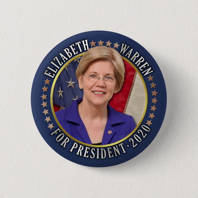 Badge Rond 5 Cm Elizabeth Warren pour la Présidente démocrate 2020 (Devant)