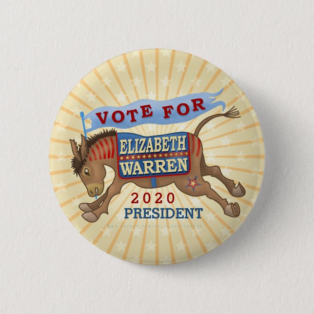 Badge Rond 5 Cm Elizabeth Warren Présidente 2020 Démocrate Donkey (Devant)