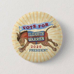 Badge Rond 5 Cm Elizabeth Warren Présidente 2020 Démocrate Donkey