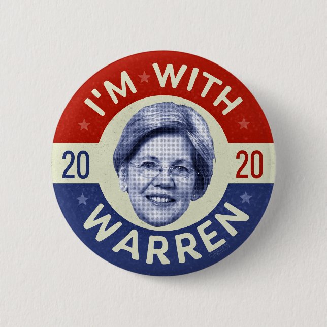 Badge Rond 5 Cm Elizabeth Warren Présidente 2020 Démocrate Pic Ret (Devant)