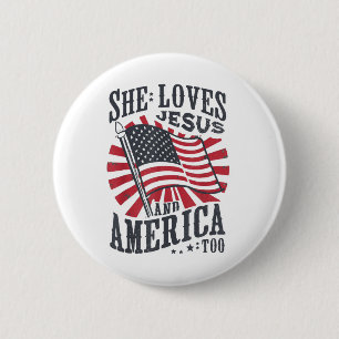 Badge Rond 5 Cm Elle Aime Jésus Et L'Amérique Aussi Drapeau Usa 4è