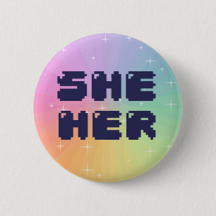 Badge Rond 5 Cm Elle son bouton de pronom