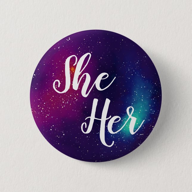 Badge Rond 5 Cm Elle/son pronom personnalisable de galaxie (Devant)