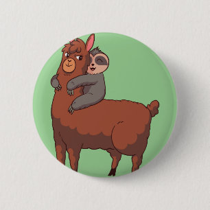 Badge Rond 5 Cm Embrassage de Sloth Llama