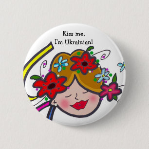 Badge Rond 5 Cm Embrassez-moi, je suis ukrainien !