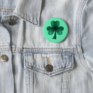 Badge Rond 5 Cm Emerald Green Sparkles Shamrock Clover turquoise