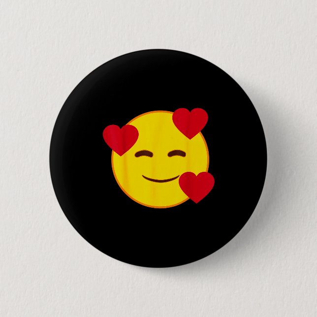 Badge Rond 5 Cm Emoji Floating Hearts Yellow Smile Face  (Devant)