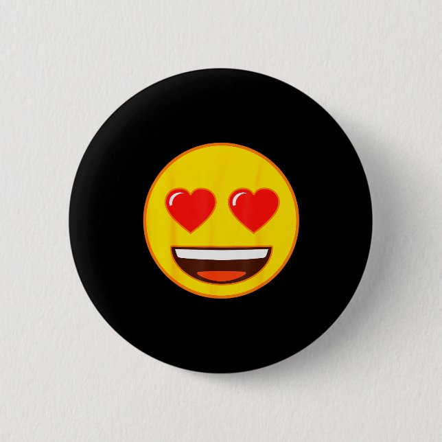 Badge Rond 5 Cm Emoji Heart Eyes Yellow Smile Face  (Devant)