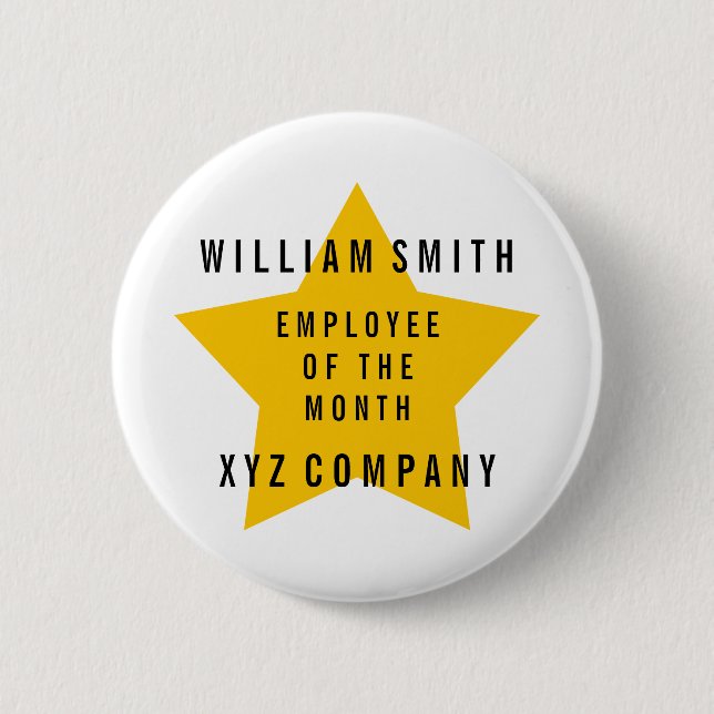 Badge Rond 5 Cm Employé d'étoile de la compagnie du nom | de mois (Devant)