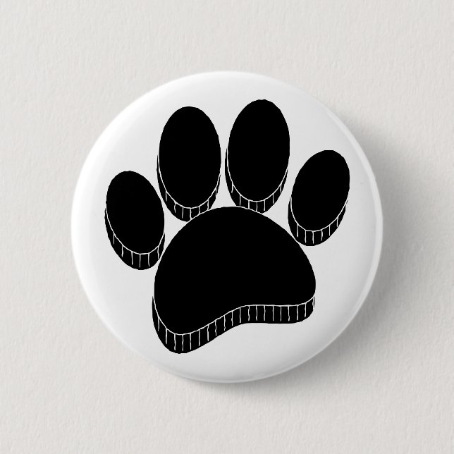 Badge Rond 5 Cm Empreinte de chien noir main tirée personnalisée (Devant)