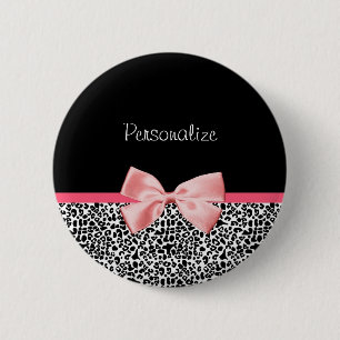 Badge Rond 5 Cm Empreinte de léopard à la mode et ruban rose avec