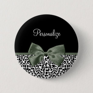 Badge Rond 5 Cm Empreinte de léopard animal Motif noir vert Bow