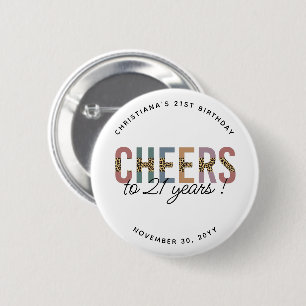 Badge Rond 5 Cm Empreinte de léopard de fête du 21e anniversaire m