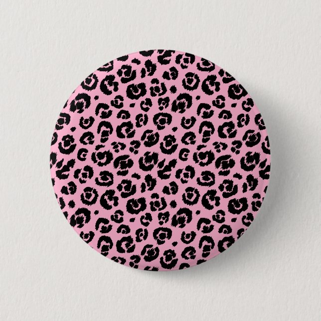 Badge Rond 5 Cm Empreinte de léopard noir rose (Devant)