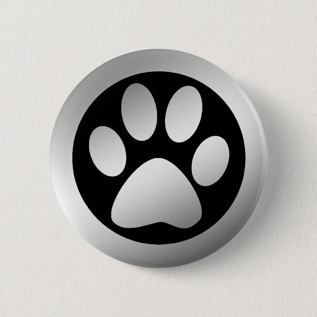 BADGE ROND 5 CM EMPREINTE DE PATTE ARGENTÉ (Devant)