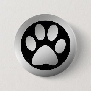 BADGE ROND 5 CM EMPREINTE DE PATTE ARGENTÉ