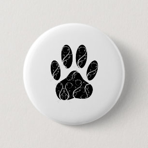 Badge Rond 5 Cm Empreinte de patte Chien Noir Avec Flouris Blanc