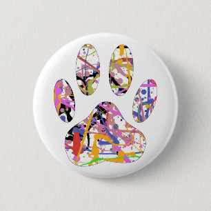 Badge Rond 5 Cm Empreinte de patte de chien de peinture