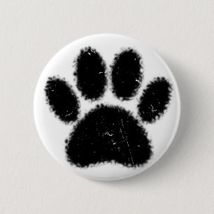 Badge Rond 5 Cm Empreinte de patte De Chien Rough Et Distressed