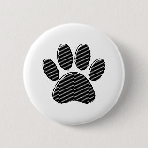 Badge Rond 5 Cm Empreinte de patte de chiot rayé noir et blanc