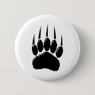 Badge Rond 5 Cm Empreinte de patte de l'ours noir brillant