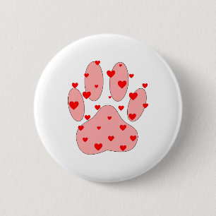 Badge Rond 5 Cm Empreinte de patte rose aux coeurs